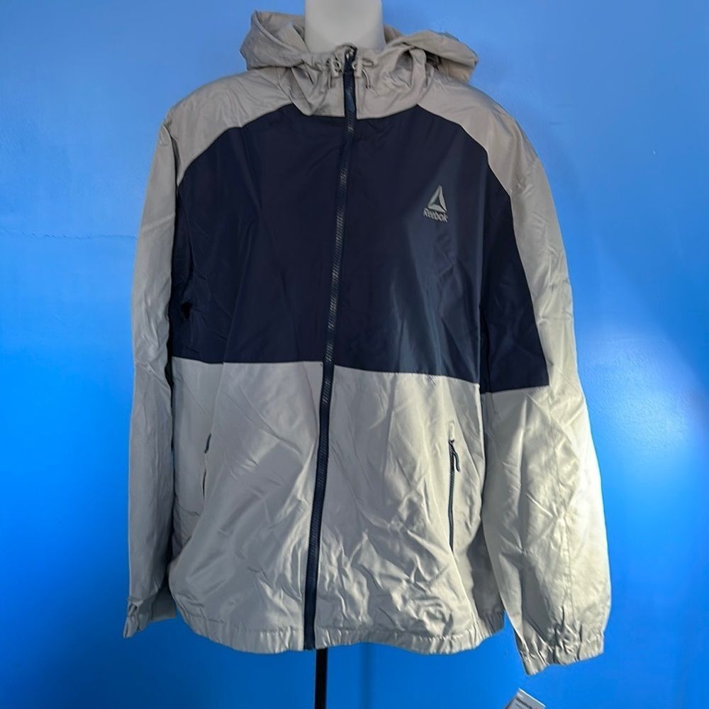 Reebok Lightweight Windbreaker Jacket Gray Blue Men’s XL Full Zip Activewear